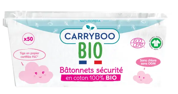 Betisoare cu bumbac securizate pentru bebelusi, 50 bucati, Carryboo