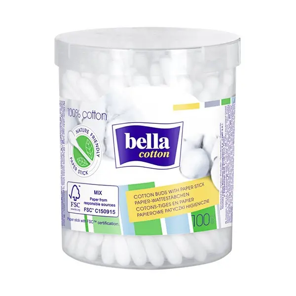 Betisoare Igienice cu 100% Bumbac, Bella, Cutie Rotunda, 100 Bucati
