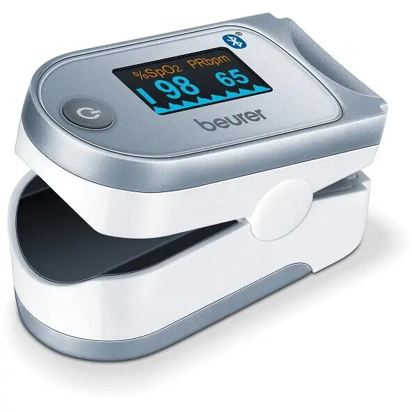 BEURER Pulsoximetru Beurer PO 60 BT, Bluetooth® Smart pentru transferul valorilor masurate pe smartphone, alb-argintiu