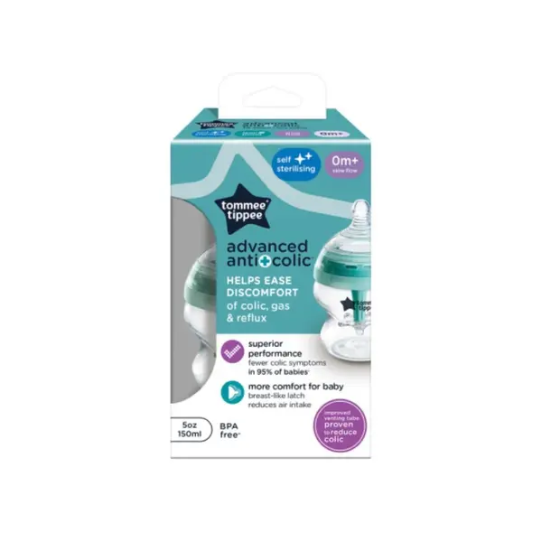 Biberon Advanced Anti-Colic pentru 0 luni+ cu autosterilizare Natural Start, 150ml, Tommee Tippee