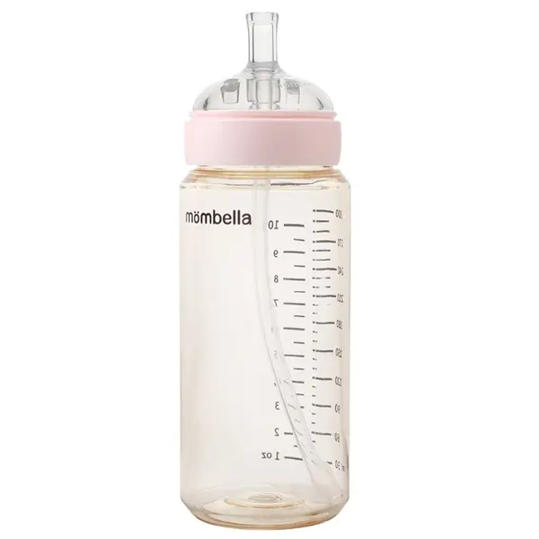 Biberon anti-colici Mombella 300 ml cu tetina din silicon L, flux rapid 6-9 Luni Ivory