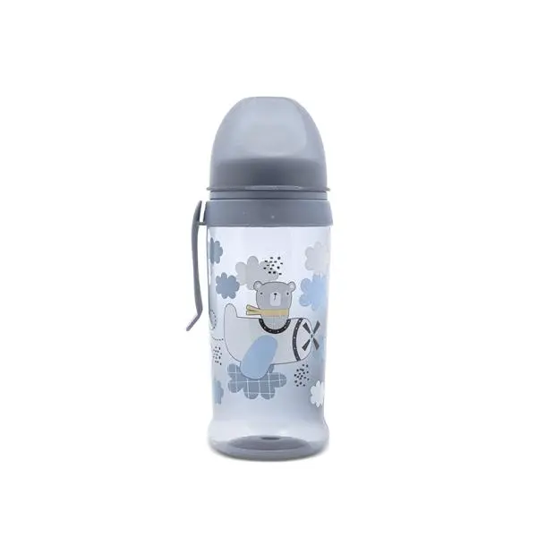 Biberon anticurgere cu clips si tetina lata, protejeaza gingiile, 6 luni+, 360 ml, My Friend Cameo Blue