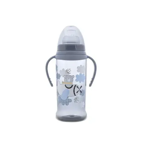 Biberon anticurgere cu manere Lorelli My Friend Cameo Blue, cu tetina lata, protejeaza gingiile, 6 luni+, 360 ml