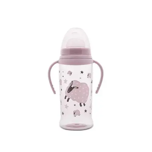 Biberon anticurgere cu manere Lorelli My Friend Mellow Rose, cu tetina lata, protejeaza gingiile, 6 luni+, 360 ml