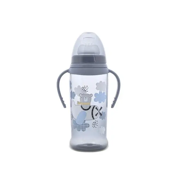 Biberon anticurgere cu manere, tetina lata, protejeaza gingiile, 6 luni+, 360 ml, My Friend Cameo Blue