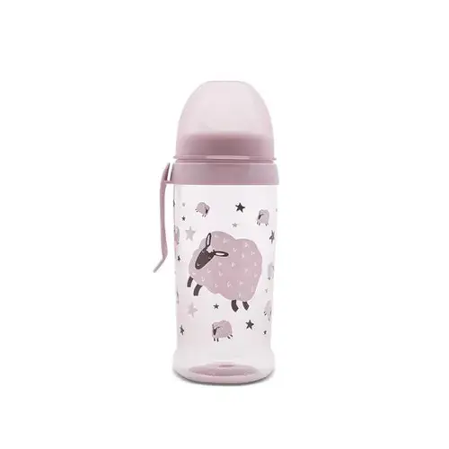 Biberon anticurgere Lorelli My Friend Mellow Rose, cu clips si tetina lata, protejeaza gingiile, 6 luni+, 360 ml