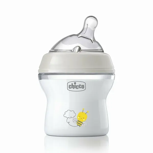 Biberon bebelusi, Chicco, Natural Feeling, Anti-colici, Silicon moale, Ergonomic, 150 ml, Fara BPA, 0 luni+, Gri