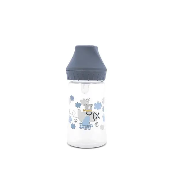 Biberon cu gat larg My Friend Cameo Blue tetina moale din silicon, 0 luni+, 250 ml