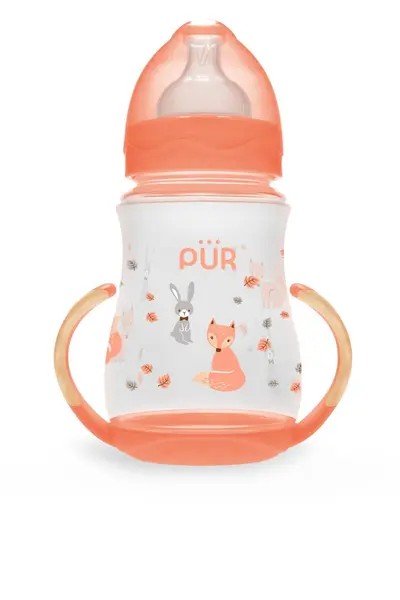 Biberon cu gura larga desen si manere +6luni, 250ml, PUR