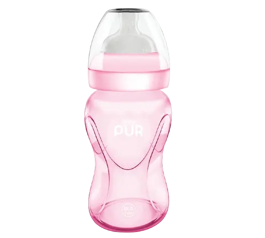 Biberon cu gura larga roz +6luni, 250ml, PUR