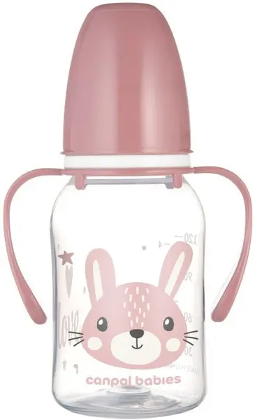 Biberon cu mânere Canpol - Cute Animals, 120 ml, roz