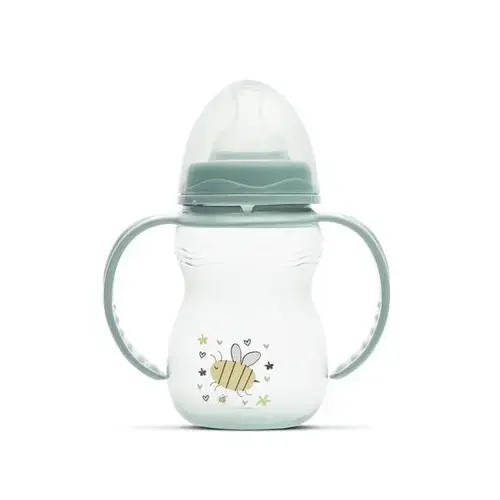 Biberon cu manere Lorelli My Friend Iceberg Green, tetina moale din silicon, 0 luni+, 250 ml