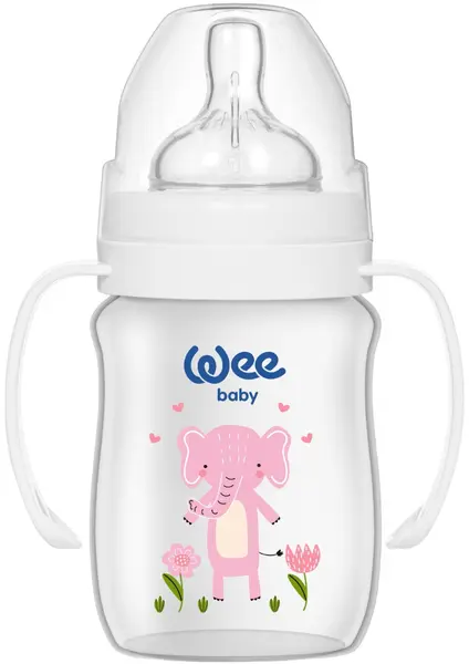 Biberon cu mânere Wee Baby - Safari, PP, 150 ml, elefant