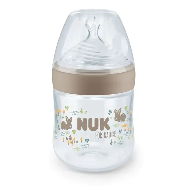 Biberon cu tetina de silicon si control temperatura Nuk For Nature 150 ml S 0-6 luni