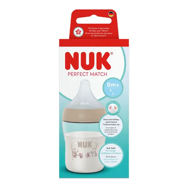 Biberon cu tetina din silicon Perfect Match, bej, flux S, 0 luni+, 150 ml, Nuk