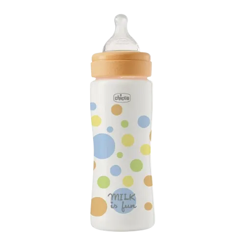 Biberon cu tetina din silicon si flux rapid Perfect Easy pentru baieti 4 luni+, 330ml, Chicco