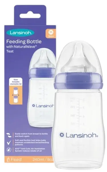 Biberon cu tetina Lansinoh - NaturalWave, 240 ml
