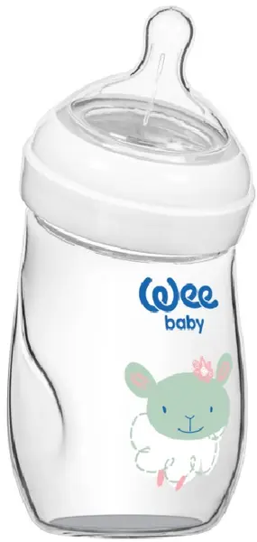 Biberon curbat din sticla Wee Baby Natural, 180 ml, alb