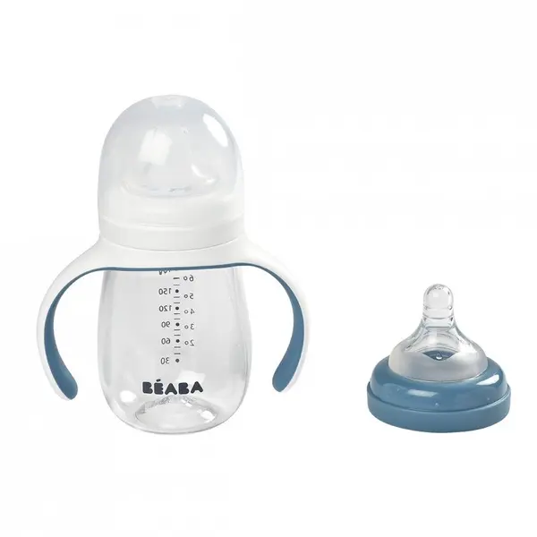 Biberon de invatare 2 in 1 din tritan Beaba 210 ml Windy Blue
