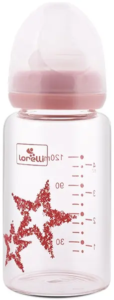 Biberon de sticlă pentru bebeluși Lorelli - Anti Colic, 120 ml, Blush Pink