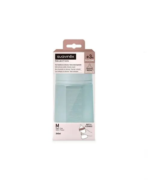 Biberon din silicon, 240ml, Colour Essence SX Pro debit mediu, albastru