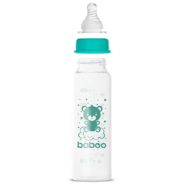 Biberon din sticla anticolici Baboo cu gat stramt 240 ml 3 luni+