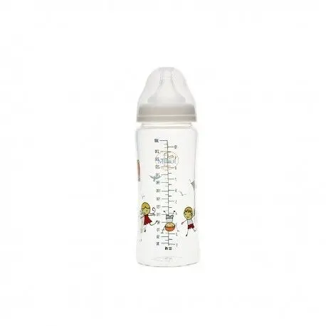 Biberon din sticla borosilicat cu gat larg 3 luni+ Baby, 300ml, Minut