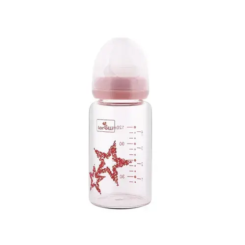 Biberon din sticla cu tetina anti-colici Lorelli, 0 luni+, 120 ml, Pink