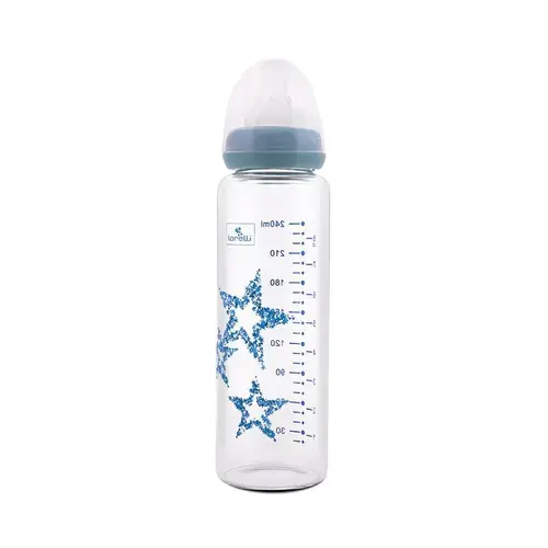 Biberon din sticla cu tetina anti-colici Lorelli, 0 luni+, 240 ml, Blue