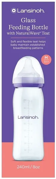 Biberon din sticlă cu tetină Lansinoh - NaturalWave, 240 ml
