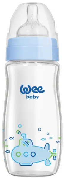 Biberon din sticla termorezistenta Wee Baby Classic Plus, 180 ml, albastru