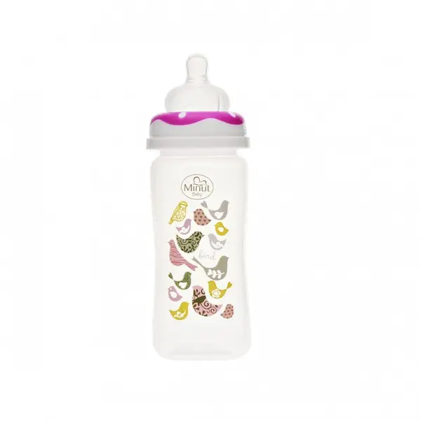 Biberon gat larg 270 ml cu tetina silicon 3+ Minut Baby roz