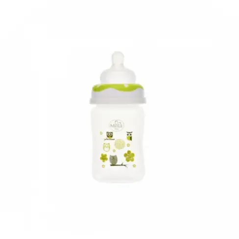 Biberon gat larg Minut Baby cu tetina silicon 150 ml verde