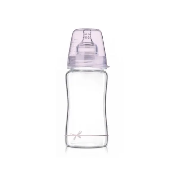 Biberon Lovi - Baby Shower, din sticla, 250 ml, 3 luni+, roz