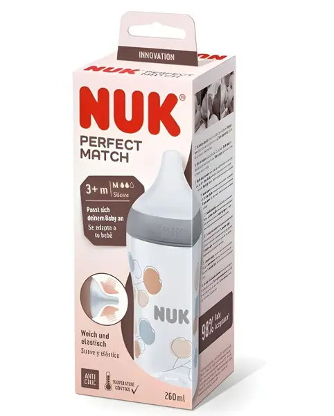 Biberon Nuk Perfect Match 260 ml cu tetina din silicon M, control temperatura model Ramura