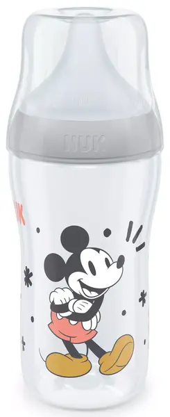 Biberon Nuk Perfect Match - Temperature control, PP, 260 ml, marimea М, Mickey, gri