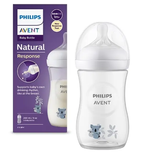 Biberon Philips Avent - Natural Response 3.0, cu tetină 1m+, 260 ml, Koala