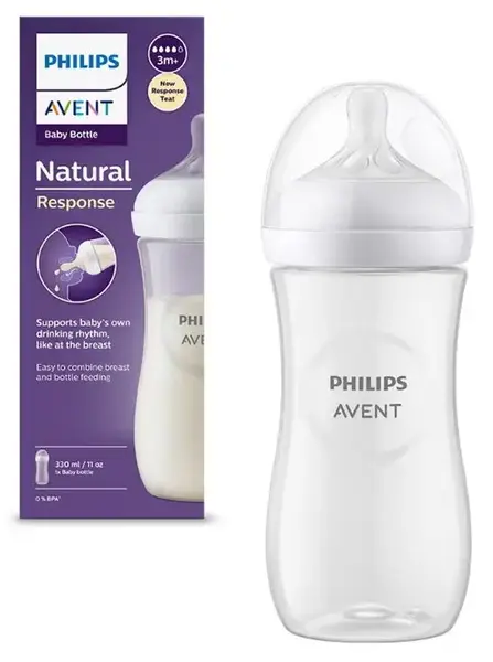 Biberon Philips Avent Natural Response SCY906/01, 330 ml, +3 luni, Fara BPA (Alb/Transparent)