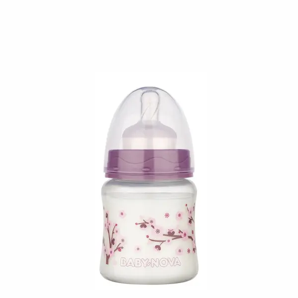 Biberon PP decorat cu gat larg si sistem anticolici 0-24 luni, 45001, Baby Nova | 150 ml