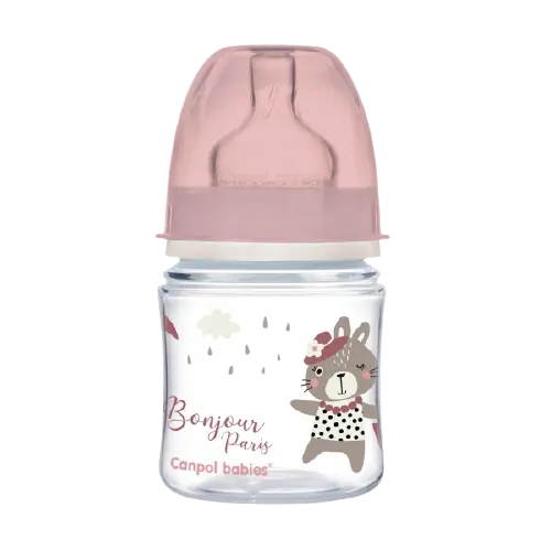 Biberon roz anticolici cu gat larg PP EasyStart Bonjour Paris, 120ml, Canpol babies