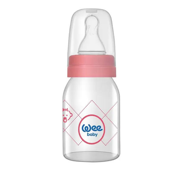 Biberon sticla 125 ml cu tetina silicon rotunda - cod 877, Wee Baby