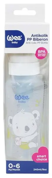 Biberon Wee Baby - Anti-Colic, 240 ml, alb cu panda