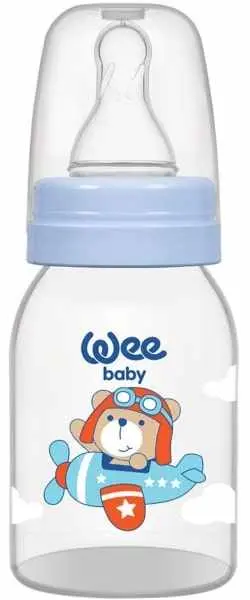 Biberon Wee Baby Classic - 125 ml, albastru cu pilot de ursuleț