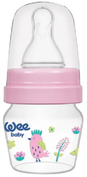 Biberon Wee Baby Mini, PP, cu 2 varfuri, 30 ml, roz
