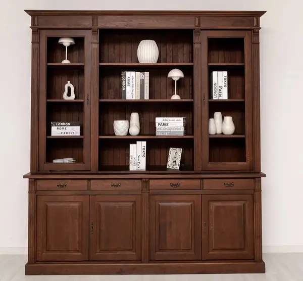Biblioteca 6 usi 4 sertare si mijloc cu rafturi, stejar - Culoare_P081 - LACUIT