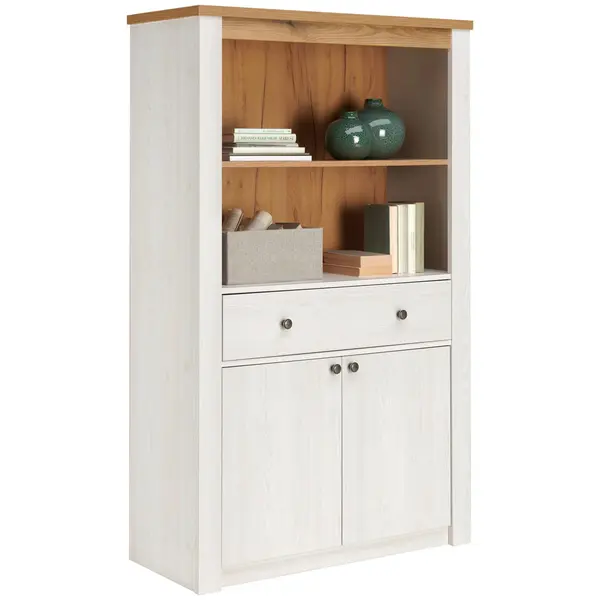 Bibliotecă, 97/161/42 cm, alb, culoare lemn larice,