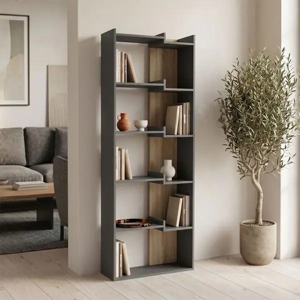 Bibliotecă, antracit-sonoma, 61x22x162 cm