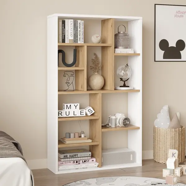 Biblioteca Boteca, Pako World, 10 locuri, Alb-Natural, 75x22x123 cm