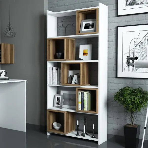 Biblioteca Box Alb-Walnut
