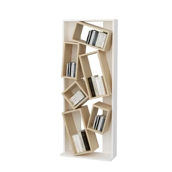 Biblioteca CARMEN, alb + stejar, 63x24x153,6 cm